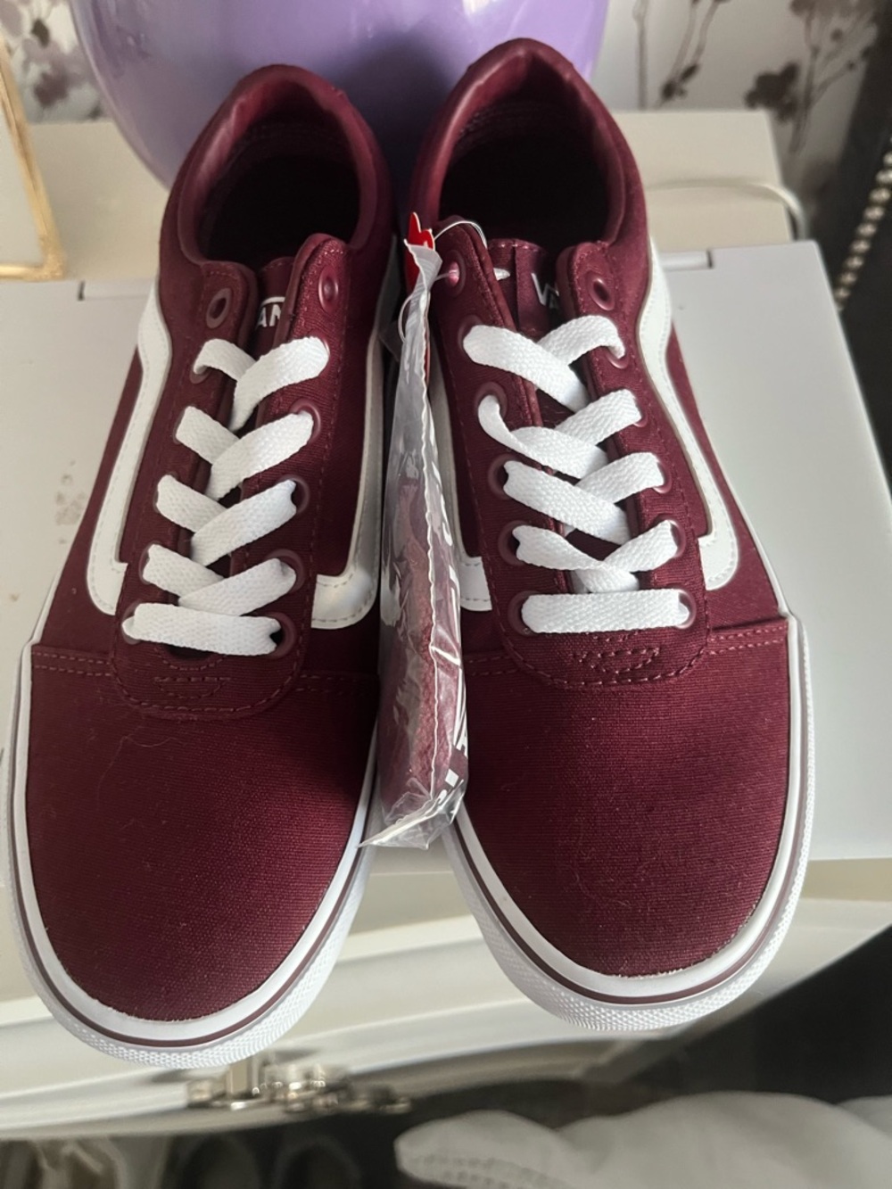 VANS Maroon Canvas Low-Top Sneakers with White Stripe
New w tag